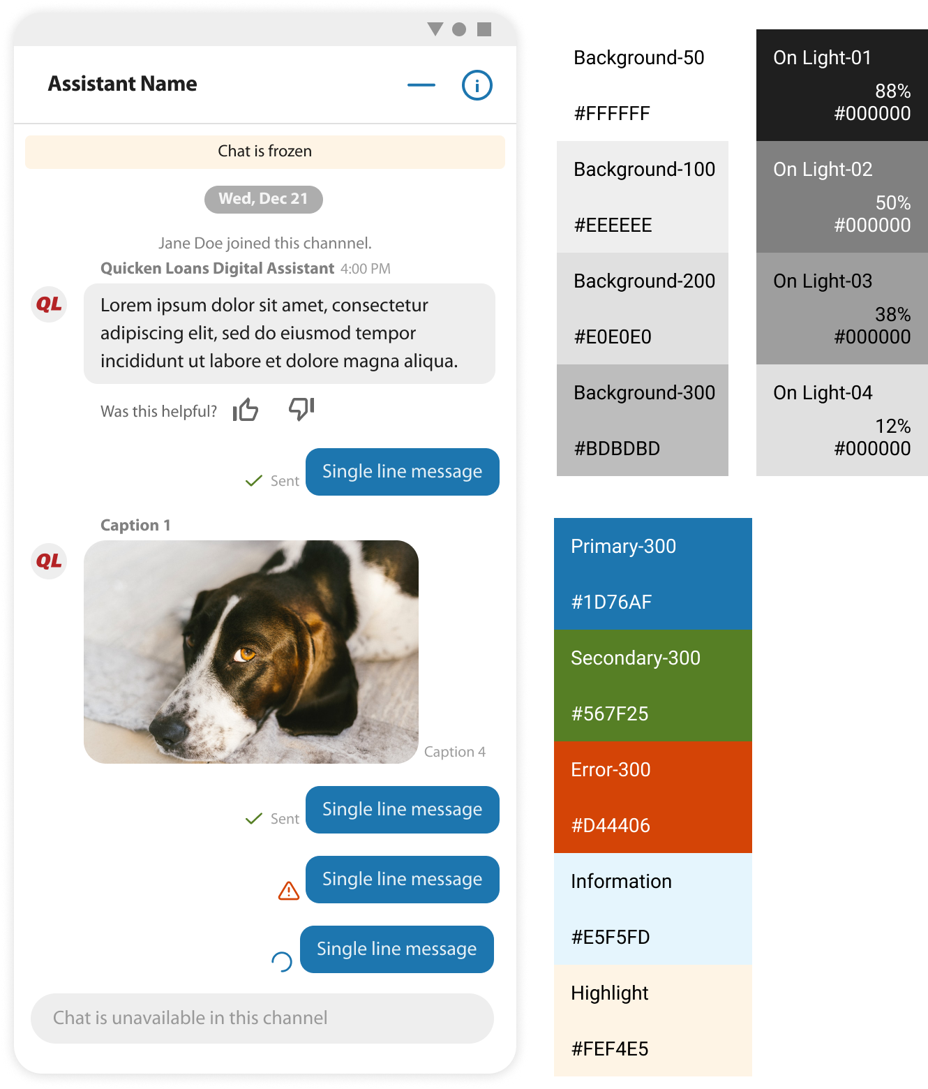 An example of the modified "software development kit" showing the chat window as well as theme colors.